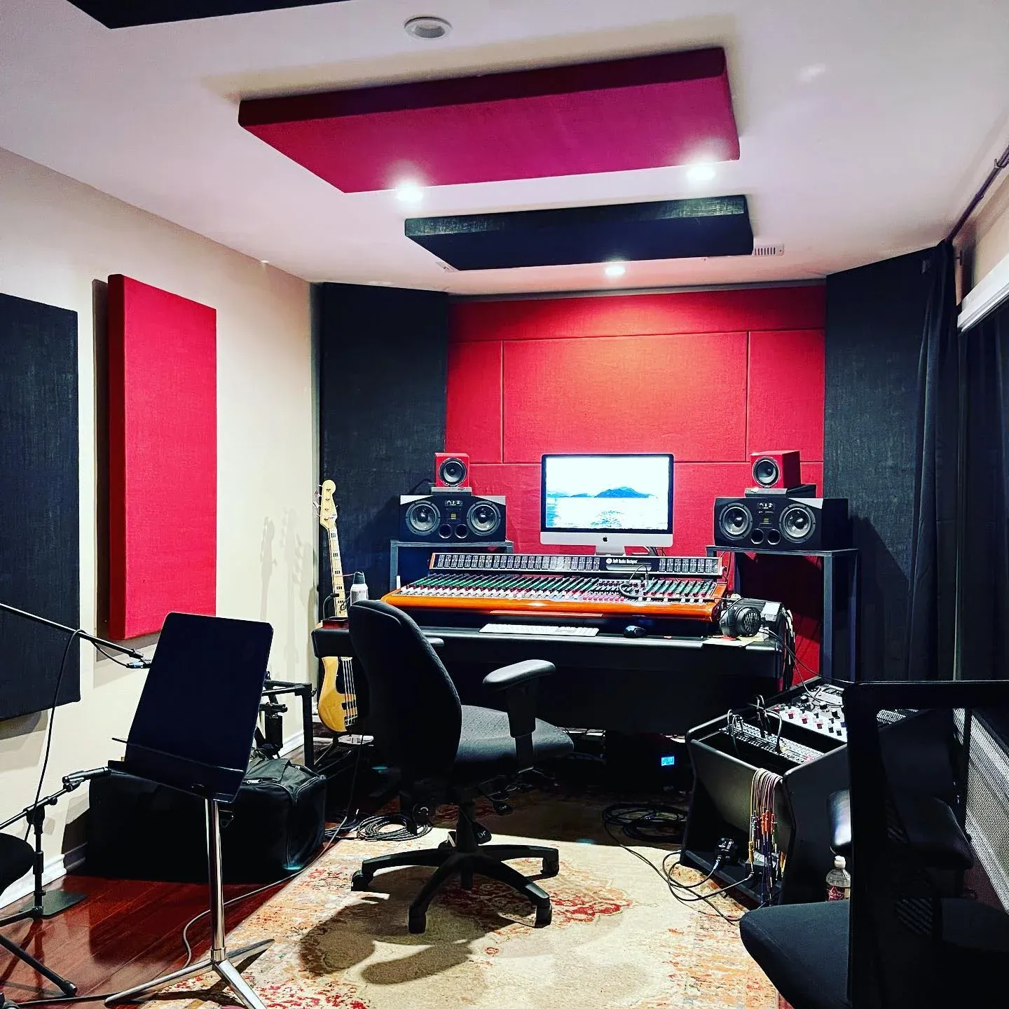 MidWav Studio control room with the Toft Audio Designs console and PMC monitors